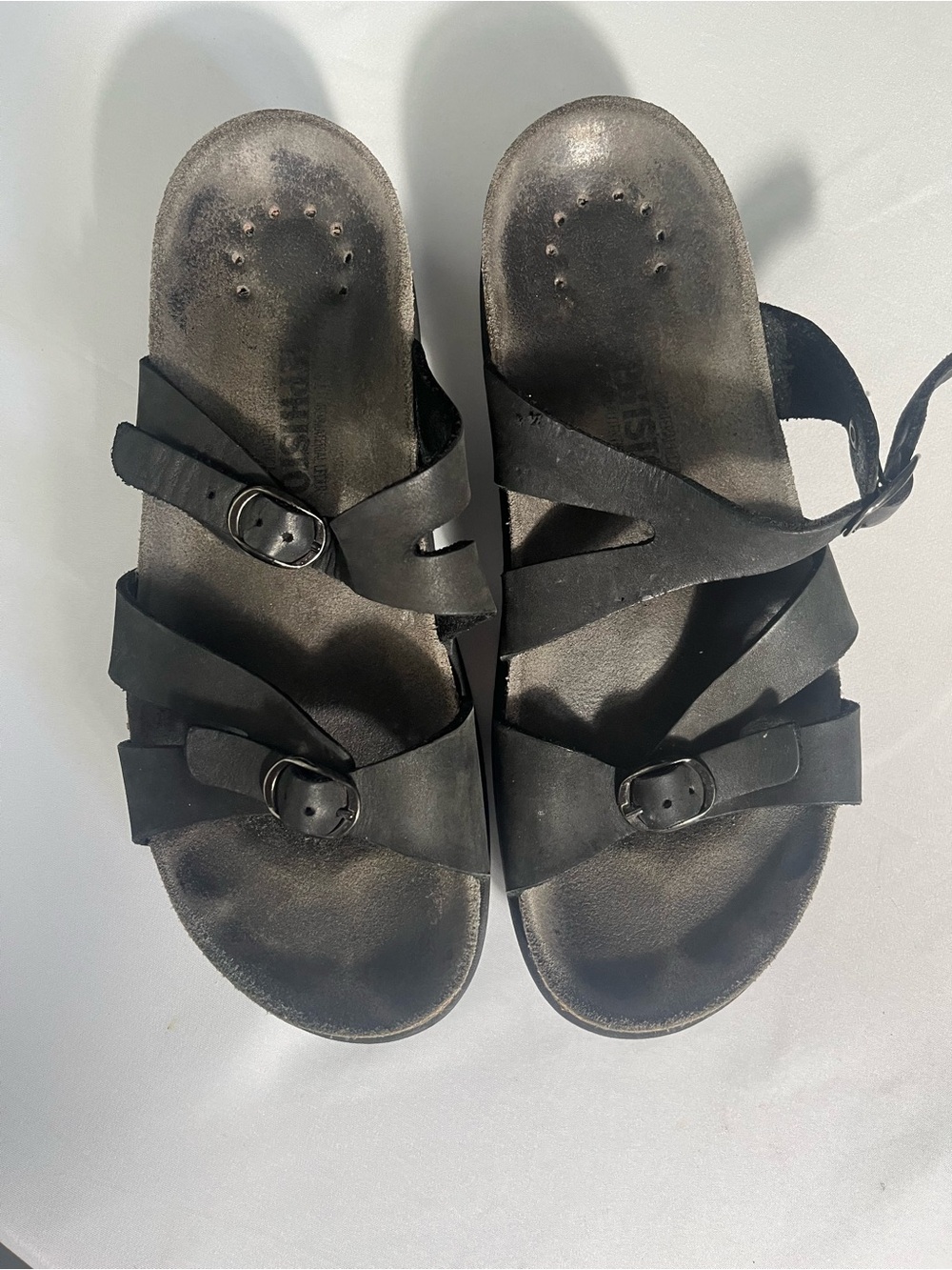 Mephisto Black Leather Comfort Sandals EU 37 Cork Footbed Adjustable Straps
